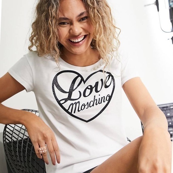 Authentic Love Moschino Faux Pearl Embellished Glittered Tee NWT - Picture 5 of 14